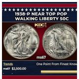 1938-p Walking Liberty Half Dollar Near Top Pop 50