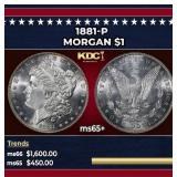 1881-p Morgan Dollar $1 Grades ms65+
