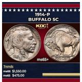 1914-p Buffalo Nickel 5c Grades ms65+