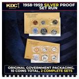 1958 & 1959 Silver Proof Sets 10 Coins In Original