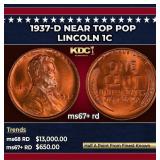 1937-d Lincoln Cent Near Top Pop 1c ms67+ rd SEGS