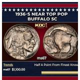 1936-s Buffalo Nickel Near Top Pop 5c ms67 SEGS