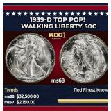 1939-d Walking Liberty Half Dollar TOP POP! 50c ms