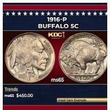 1916-p Buffalo Nickel 5c Grades ms65