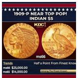 1909-p Gold Indian Half Eagle Near Top Pop! $5 ms6