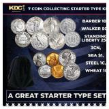 7 Coin Collecting Starter Type Kit. Barber 10c, Wa