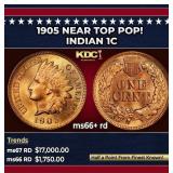 1905 Indian Cent Near Top Pop! 1c ms66+ rd SEGS