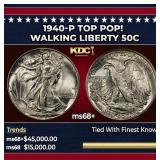 1940-p Walking Liberty Half Dollar TOP POP! 50c ms