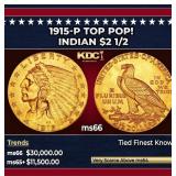 1915-p Gold Indian Quarter Eagle TOP POP! $2 1/2 m