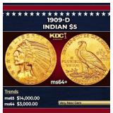 1909-d Gold Indian Half Eagle $5 ms64+ USCG
