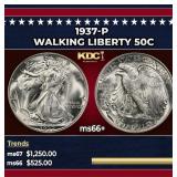 1937-p Walking Liberty Half Dollar 50c ms66+ SEGS