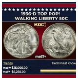 1936-d Walking Liberty Half Dollar TOP POP! 50c ms