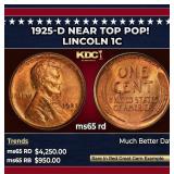 1925-d Lincoln Cent Near Top Pop! 1c ms65 rd SEGS