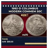 1992-d Columbus Modern Commem Half Dollar 50c ms70