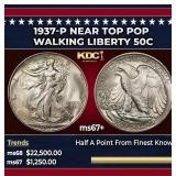 1937-p Walking Liberty Half Dollar Near Top Pop 50