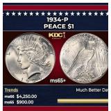1934-p Peace Dollar $1 ms65+ SEGS