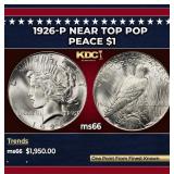 1926-p Peace Dollar Near Top Pop $1 ms66 SEGS