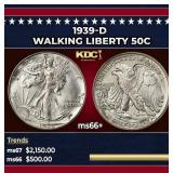 1939-d Walking Liberty Half Dollar 50c ms66+ SEGS