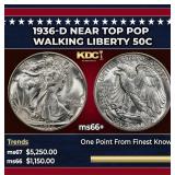 1936-d Walking Liberty Half Dollar Near Top Pop 50