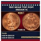 1901 Indian Cent Near Top Pop! 1c Grades ms66 rb