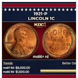 1921-p Lincoln Cent 1c ms66+ rd SEGS
