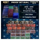1968-1998 30 Years Proof Set Run - 164 Coins, 31 C