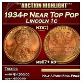 1934-p Lincoln Cent Near Top Pop 1c ms67+ rd SEGS