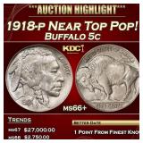 1918-p Buffalo Nickel Near Top Pop! 5c ms66+ SEGS