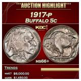 1917-p Buffalo Nickel 5c ms66+ SEGS