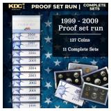 1999-2009 Full Proof Set Run - 127 Coins, 11 Sets