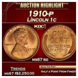 1910-p Lincoln Cent 1c ms67 rd SEGS