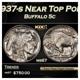 1937-s Buffalo Nickel Near Top Pop 5c ms67 SEGS