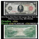 1914 $10 Large Size Red Seal FRN Rare Red Seal Kan
