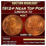 1912-p Lincoln Cent Near Top Pop! 1c ms66+ rd SEGS