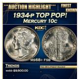 1934-p Mercury Dime TOP POP! 10c ms68+ fsb SEGS