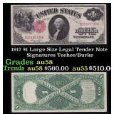 1917 $1 Large Size Legal Tender Note Grades Choice