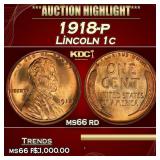 1918-p Lincoln Cent 1c ms66 rd SEGS