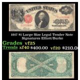 1917 $1 Large Size Legal Tender Note Grades vf+ Si