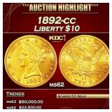 1892-cc Gold Liberty Eagle $10 ms62 USCG