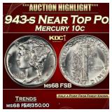 1943-s Mercury Dime Near Top Pop! 10c ms68 FSB SEG