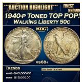 1940-p Walking Liberty Half Dollar Toned TOP POP!