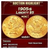 1905-s Gold Liberty Half Eagle $5 ms64+ SEGS