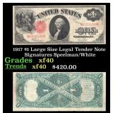 1917 $1 Large Size Legal Tender Note Grades xf Sig