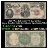 1907 $5 Large Size Legal Tender Note "WoodChopper"