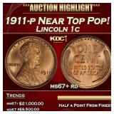 1911-p Lincoln Cent Near Top Pop! 1c ms67+ rd SEGS
