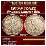 1917-p Walking Liberty Half Dollar Toned 50c ms65+