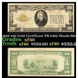 1928 $20 Gold Certificate FR-2402 Woods/Mellon Gra