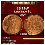 1911-p Lincoln Cent 1c ms66+ rd SEGS