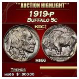1919-p Buffalo Nickel 5c ms66 SEGS