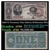1890 $1 Treasury Note Edwin M Stanton Grades xf FR